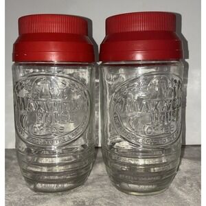 Vintage Maxwell House Coffee Glass Jar Anchor Hocking Canister Red Lid Lot Of 2